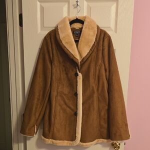 Jones New York Women's Brown Teddy Jacket with Cream Accents